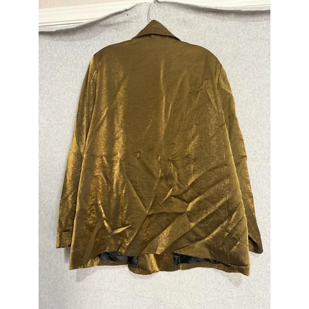 Ulla Popken Coat Womens 16/18 Gold Satin Button Front Collared Lined Evening